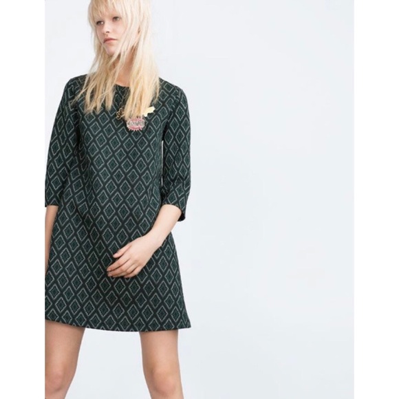 ZARA beautiful tribal patterned dress with green and black diamonds design - Picture 2 of 7
